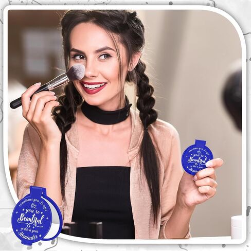 2.76 Inch Inspirational Compact Mirror Bulk Round Makeup Glass Mirror Personal Purse Pocket Mini Mirror Gifts for Women Girls Coworker Teacher Graduation Friends(Black, 18 Pcs) in Saudi Arabia
