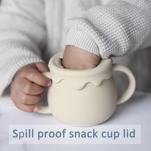 أكواب أطفال جينبير 2 في 1 من السيليكون مع غطاء كوب للوجبات الخفيفة وقش، أكواب مضادة للانسكاب بوزن 8.5 أونصة، كوب تدريب للأطفال بعمر 12 شهرًا فما فوق (أرجيل) in Kuwait