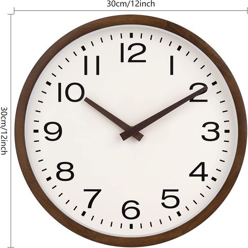 Foxtop Wood Wall Clock 12 Inch Silent Non-Ticking Battery Operated Quartz Round Wooden Wall Clock Decorative for Kitchen Bedroom Living Room Home Office Decor in Saudi Arabia