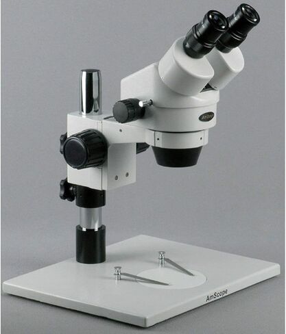 AmScope SM-1BX Professional Binocular Stereo Zoom Microscope, WH10x Eyepieces, 3.5X-45X Magnification, 0.7X-4.5X Zoom Objective, Ambient Lighting, Large Table Pillar Stand, Includes 0.5x Barlow Lens in Saudi Arabia
