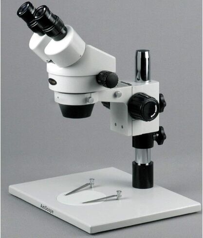 AmScope SM-1BX Professional Binocular Stereo Zoom Microscope, WH10x Eyepieces, 3.5X-45X Magnification, 0.7X-4.5X Zoom Objective, Ambient Lighting, Large Table Pillar Stand, Includes 0.5x Barlow Lens in Saudi Arabia