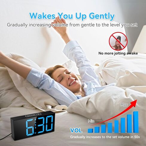 منبه بصوت عالٍ من Netzu للبالغين الذين ينامون كثيرًا، منبه كبير لغرف النوم، قم بتوصيل الساعة الرقمية بأرقام كبيرة 2.56 بوصة، 5 مستويات سطوع، 4 أحجام، منبه مزدوج وغفوة in Kuwait