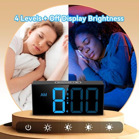 منبه بصوت عالٍ من Netzu للبالغين الذين ينامون كثيرًا، منبه كبير لغرف النوم، قم بتوصيل الساعة الرقمية بأرقام كبيرة 2.56 بوصة، 5 مستويات سطوع، 4 أحجام، منبه مزدوج وغفوة in Kuwait