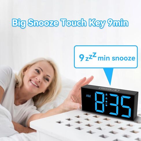 منبه بصوت عالٍ من Netzu للبالغين الذين ينامون كثيرًا، منبه كبير لغرف النوم، قم بتوصيل الساعة الرقمية بأرقام كبيرة 2.56 بوصة، 5 مستويات سطوع، 4 أحجام، منبه مزدوج وغفوة in Kuwait