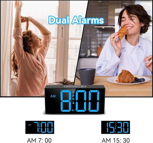 منبه بصوت عالٍ من Netzu للبالغين الذين ينامون كثيرًا، منبه كبير لغرف النوم، قم بتوصيل الساعة الرقمية بأرقام كبيرة 2.56 بوصة، 5 مستويات سطوع، 4 أحجام، منبه مزدوج وغفوة in Kuwait