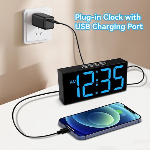 منبه بصوت عالٍ من Netzu للبالغين الذين ينامون كثيرًا، منبه كبير لغرف النوم، قم بتوصيل الساعة الرقمية بأرقام كبيرة 2.56 بوصة، 5 مستويات سطوع، 4 أحجام، منبه مزدوج وغفوة in Kuwait