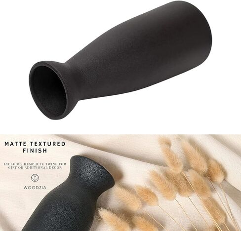 مزهرية سيراميك سوداء من W.Z WOODZIA لعشبة بامباس، نمط ديكور منزلي بوهو حديث، مثالية للزهور المجففة المزخرفة أو قطع مركزية لطاولة الطعام [لا تتضمن البامباس] (أسود)، WZ-2 in Kuwait