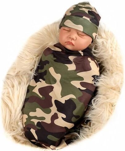 جالابلومير بطانية تقميط لحديثي الولادة مع مجموعة قبعة صغيرة، بطانية استقبال المولود بنمط مموه in Kuwait