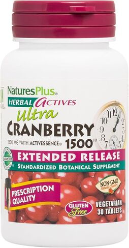 NaturesPlus Herbal Actives Ultra Cranberry, Extended Release - 1500 mg, 30 Vegetarian Tablets - Prescription Quality Supplement, Promotes Urinary Tract Health - Gluten-Free - 30 Servings in Saudi Arabia