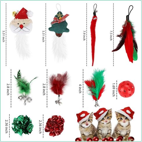 ألعاب قطط عيد الميلاد من أوزيرال، 14 قطعة لعبة عصا قطط عيد الميلاد قابلة للسحب للقطط الداخلية، ألعاب ريشة قطط تفاعلية مع جرس، عبوتان عصا قطط مع ألعاب قابلة للاستبدال للقطط والقطط الصغيرة in Kuwait