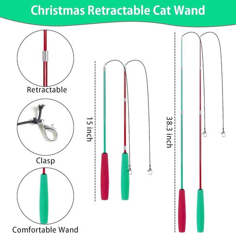 ألعاب قطط عيد الميلاد من أوزيرال، 14 قطعة لعبة عصا قطط عيد الميلاد قابلة للسحب للقطط الداخلية، ألعاب ريشة قطط تفاعلية مع جرس، عبوتان عصا قطط مع ألعاب قابلة للاستبدال للقطط والقطط الصغيرة in Kuwait