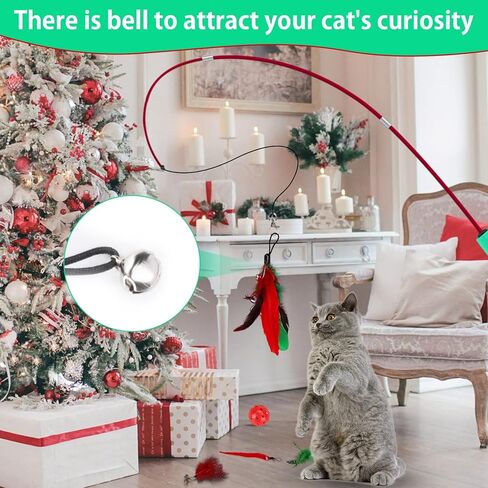 ألعاب قطط عيد الميلاد من أوزيرال، 14 قطعة لعبة عصا قطط عيد الميلاد قابلة للسحب للقطط الداخلية، ألعاب ريشة قطط تفاعلية مع جرس، عبوتان عصا قطط مع ألعاب قابلة للاستبدال للقطط والقطط الصغيرة in Kuwait