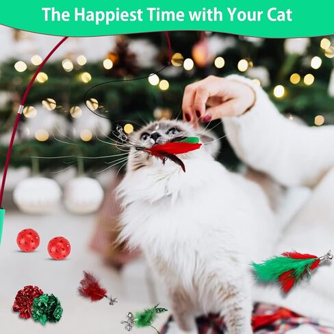 ألعاب قطط عيد الميلاد من أوزيرال، 14 قطعة لعبة عصا قطط عيد الميلاد قابلة للسحب للقطط الداخلية، ألعاب ريشة قطط تفاعلية مع جرس، عبوتان عصا قطط مع ألعاب قابلة للاستبدال للقطط والقطط الصغيرة in Kuwait