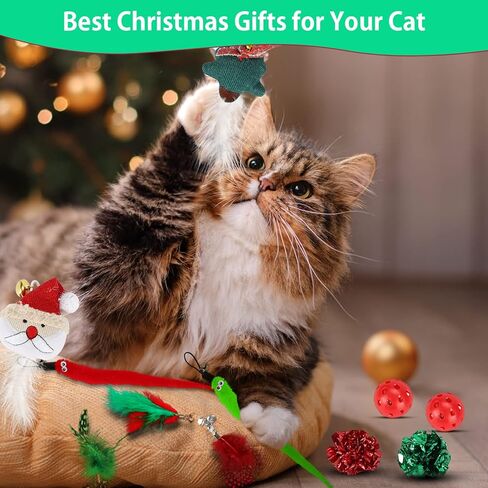 ألعاب قطط عيد الميلاد من أوزيرال، 14 قطعة لعبة عصا قطط عيد الميلاد قابلة للسحب للقطط الداخلية، ألعاب ريشة قطط تفاعلية مع جرس، عبوتان عصا قطط مع ألعاب قابلة للاستبدال للقطط والقطط الصغيرة in Kuwait