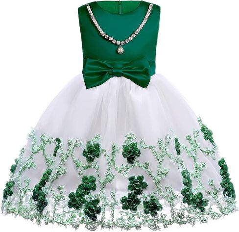 NSSMWTTC 2-9T Flower Girls Wedding Embroidery Dresses Toddler Christmas Easter Pgeant Dress with Necklace in Kuwait