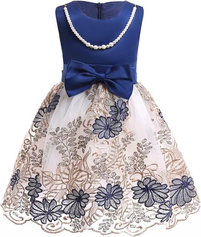 NSSMWTTC 2-9T Flower Girls Wedding Embroidery Dresses Toddler Christmas Easter Pgeant Dress with Necklace in Kuwait