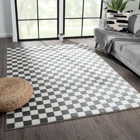 Luxe Weavers Modern Checkered Area Rug Black 2x3 Stain Resistant Hallway Carpet in Kuwait