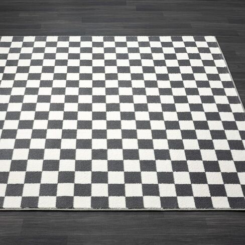 Luxe Weavers Modern Checkered Area Rug Black 2x3 Stain Resistant Hallway Carpet in Kuwait