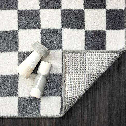 Luxe Weavers Modern Checkered Area Rug Black 2x3 Stain Resistant Hallway Carpet in Kuwait