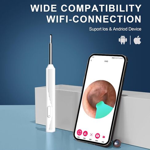 إزالة شمع الأذن من فيرنيش، منظف الأذن مع الكاميرا، مجموعة تنظيف الأذن بإضاءة لاسلكية قابلة لإعادة الشحن، مجموعة تنظيف الأذن لهواتف iPhone وiPad وهواتف Android (أبيض) in Kuwait