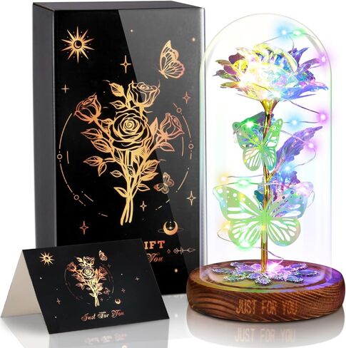 هدايا عيد الحب من MAIAGO لها، وردة فراشة المجرة في قبة زجاجية، تضيء إلى الأبد هدايا الورد الأرجواني للنساء والأم والجدة والزوجة، هدايا عيد الميلاد والذكرى السنوية للزفاف in Kuwait