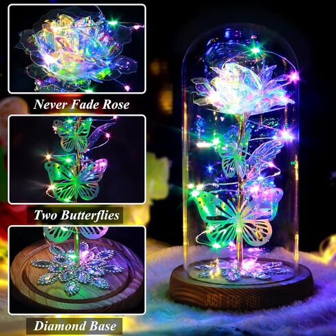 هدايا عيد الحب من MAIAGO لها، وردة فراشة المجرة في قبة زجاجية، تضيء إلى الأبد هدايا الورد الأرجواني للنساء والأم والجدة والزوجة، هدايا عيد الميلاد والذكرى السنوية للزفاف in Kuwait