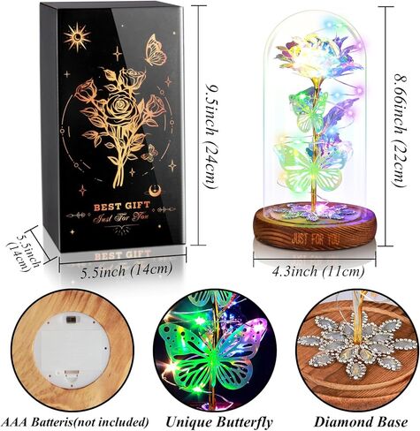 هدايا عيد الحب من MAIAGO لها، وردة فراشة المجرة في قبة زجاجية، تضيء إلى الأبد هدايا الورد الأرجواني للنساء والأم والجدة والزوجة، هدايا عيد الميلاد والذكرى السنوية للزفاف in Kuwait