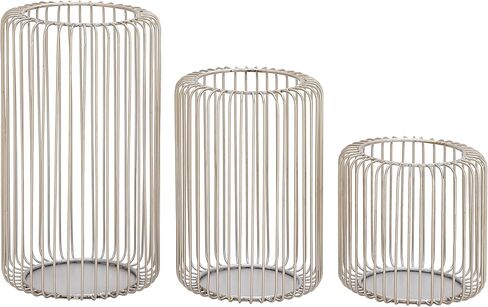Deco 79 Metal Cage Style Pillar Candle Lantern, Set of 3 11", 9", 6"H, Silver in Saudi Arabia