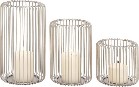 Deco 79 Metal Cage Style Pillar Candle Lantern, Set of 3 11", 9", 6"H, Silver in Saudi Arabia