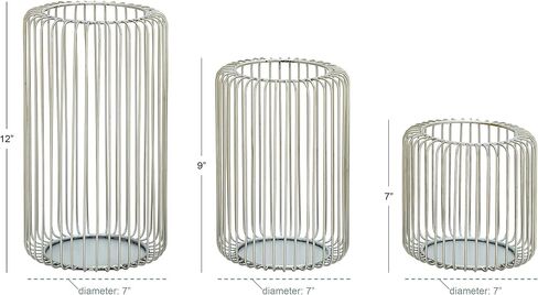 Deco 79 Metal Cage Style Pillar Candle Lantern, Set of 3 11", 9", 6"H, Silver in Saudi Arabia