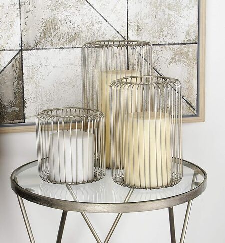 Deco 79 Metal Cage Style Pillar Candle Lantern, Set of 3 11", 9", 6"H, Silver in Saudi Arabia