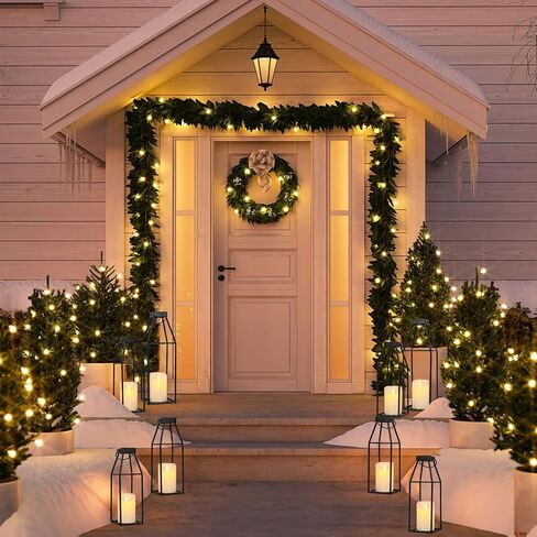 فوانيس شموع معدنية سوداء مزخرفة للاستخدام الداخلي والخارجي، مجموعة حامل شموع ريفية مع شمعتين LED واقعيتين، فانوس ريفي عصري للشرفة الامامية والمدفاة وطاولة الطعام in Kuwait