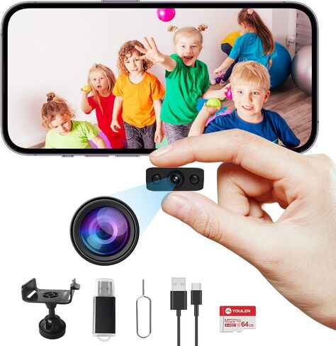 BEEDMXU Spy Hidden Wireless WiFi Security Home Camera, HD1080P Nanny Cam with Night Vision & Motion Detection - Indoor Security Camera for Home, Office and Car(with Battery+64GB microSD) in Kuwait
