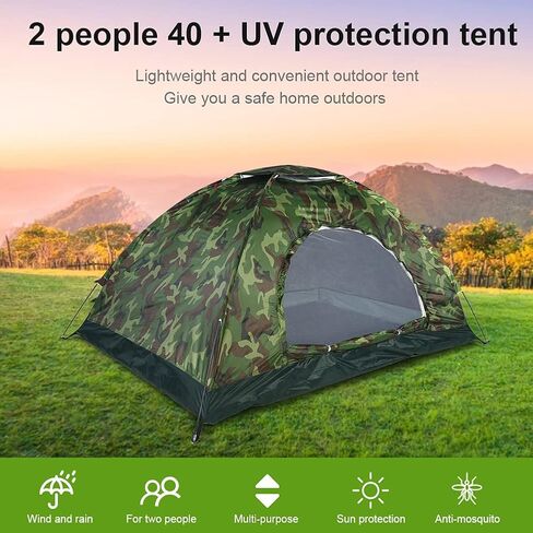 Outdoor Tent, 2 Persons 40 UV Protection Tent Waterproof Camouflage Portable Tent for Camping Hiking Bicycle and Spare Parts in Saudi Arabia