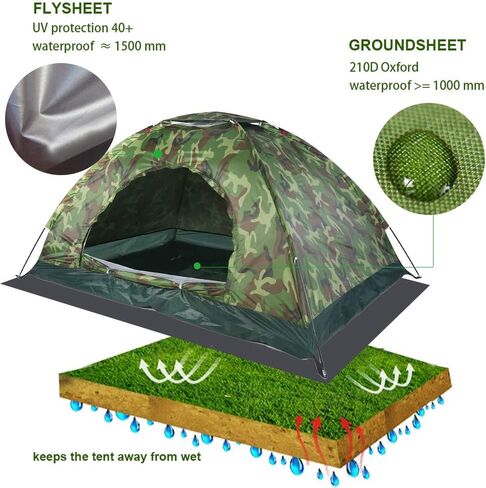 Outdoor Tent, 2 Persons 40 UV Protection Tent Waterproof Camouflage Portable Tent for Camping Hiking Bicycle and Spare Parts in Saudi Arabia