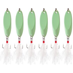Luminous Fishing Spoon Lures,6/12pcs Metal Spoon Trout Lures Casting Trolling Spoons Treble Feather Hooks Spinner Bait for Bass Salmon Saltwater Freshwater 1/5oz-1oz