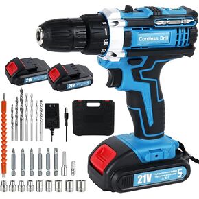 Power Drill Cordless, 3/8 Electric Drill with Battery and Charger, 21V Drill Set for Specialized Field and Homework, Battery Drill with LED Light, Variable Speed Mode in Saudi Arabia