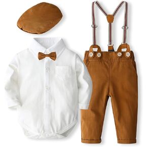 مجموعة ملابس Kimocat Baby Boys Gentleman ربطة عنق منقوشة بأزرار للأطفال الصغار من قماش الدنيم