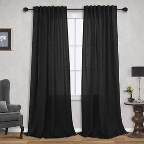 Mrs.Naturall Black Curtains 45 Inch Length,Sheer Linen Privacy Short Curtains for Kitchen Bedroom Small Windows 45 Inches Long Gothic Halloween Decor 2 Panels Set in Kuwait