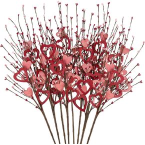 Phliofd 8 قطع ديكور عيد الحب، 23.5 سم طولًا صناعيًا لعيد الحب زهور التوت ينبع مع قلب خشبي أحمر وردي هدايا عيد الحب لذكرى الزفاف وديكور طاولة المنزل in Kuwait