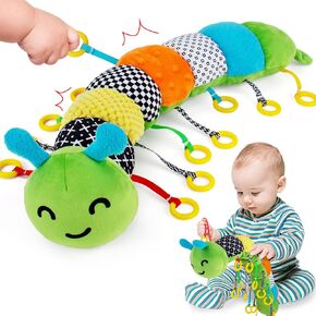 Baby Toys 6 to 12 Months,Montessori Toys for Babies 6-12 Months,Pull String Sensory Toys for 1 Year Old Boys Girls,Plush Caterpillar Learning Activity Toys Gifts with Rattle Crinkle Squeaker Textures