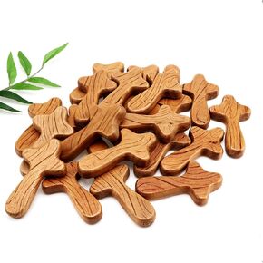 24 Pieces Small Hand Held Pine Wooden Cross Bulk Portable Prayer Crosses Holding Hand Cross Jesus Clinging Cross Religious Christian Gift for Church Palm Size(Light Brown,2.36 x 1.34 x 0.47 Inches)