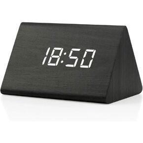 OCT17 Wooden Wood Clock, New Version LED Alarm Digital Desk Clock Adjustable Brightness, Alarm Time, Displays Time Date Temperature - Bamboo