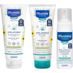 مجموعة هدايا وقت الاستحمام للبشرة المعرضة للإكزيما من موستيلا ستيلاتوبيا - أساسيات العناية ببشرة الطفل - مع زيت الأفوكادو الطبيعي وزيت عباد الشمس - مجموعة من 3 قطع in Kuwait