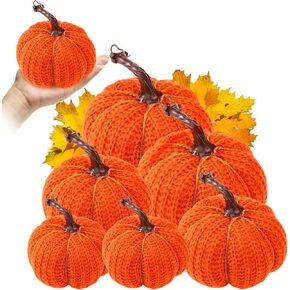 Timgle Set of 6 Fall Faux Orange Pumpkins Decorative Crochet Pumpkins Fall Knit Pumpkins for Halloween Thanksgiving Home Farmhouse Harvest Wedding Rustic Table Centerpiece Mantel Kitchen Decor in Kuwait