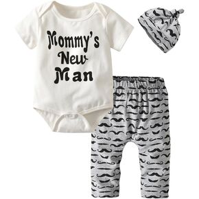 مجموعة ملابس للأطفال الأولاد مكونة من 3 قطع مكونة من رومبير وسراويل وقبعة وحروف in Kuwait