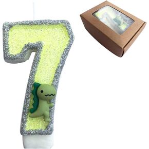 Dinosaur Number 0 Birthday Candle Glitter 3D Design Cake Topper Decoration Happy Birthday Cake Candles for Green Animal Theme
