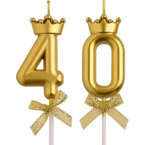 شموع عيد الميلاد الأربعين من AOOLADA، شموع عيد ميلاد ذهبية بعمر 40 عامًا، عدد 40 شمعة للرجال والنساء، ديكورات حفلات أعياد الميلاد السعيدة، هدايا تزيين الكيك للاحتفال بالذكرى السنوية للزفاف in Kuwait