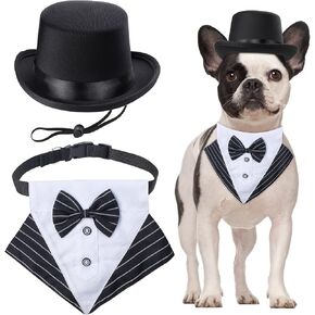 Yewong 2 Pieces Pet Formal Accessories Set - Pet Top Hat with Formal Pet Tuxedo Bandana Collar Birthday Party Gradation Halloween Costumes Accessories for Dog Cat (Set-B) One Size in Saudi Arabia