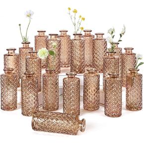 Clear Glass Bud Vase, 20 Pack Living Bud Vases, Small Diamond Bud Vases in Bulk, Mini Flowers Vases for Table Centerpiece, Office, Wedding Reception, Home Decor